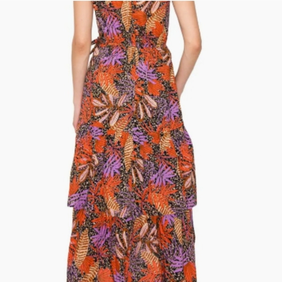 Melloday Floral Print Flutter Sleeve Faux Wrap Midi Dress - Picture 3 of 5